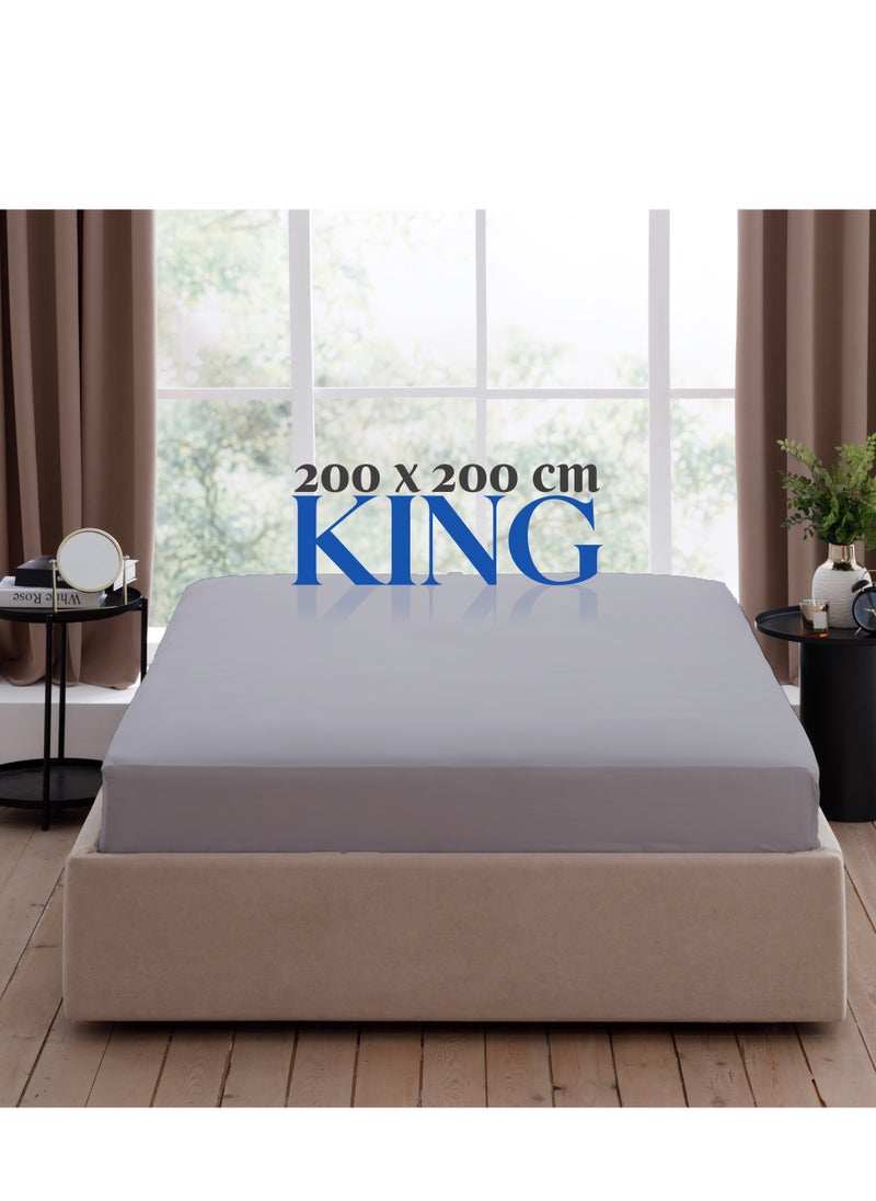 Infinitee Xclusives Infinitee Xclusives Fitted Sheet for Bed Grey King Size 200 x 200 cm - 100% Microfiber - 40 cm Deep Pocket to Fit & Cover Sheets  - Soft, Wrinkle Free & Shrink Resistant Fitted Sheet  - Image 2