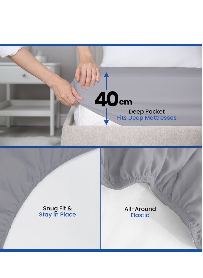 Infinitee Xclusives Infinitee Xclusives Fitted Sheet for Bed Grey King Size 200 x 200 cm - 100% Microfiber - 40 cm Deep Pocket to Fit & Cover Sheets  - Soft, Wrinkle Free & Shrink Resistant Fitted Sheet  - Image 4