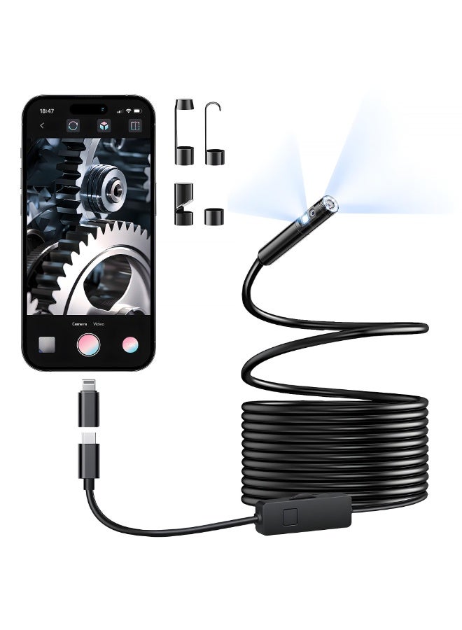 KISSUN [Dual-Lens] Endoscope Camera with Light, 1920P HD Borescope with 8+1 Adjustable LED Lights, IP67 Waterproof 16.5FT Semi-Rigid Snake Cord Inspection Camera for iPhone, iPad and Android Phone (Type C) - Image 1