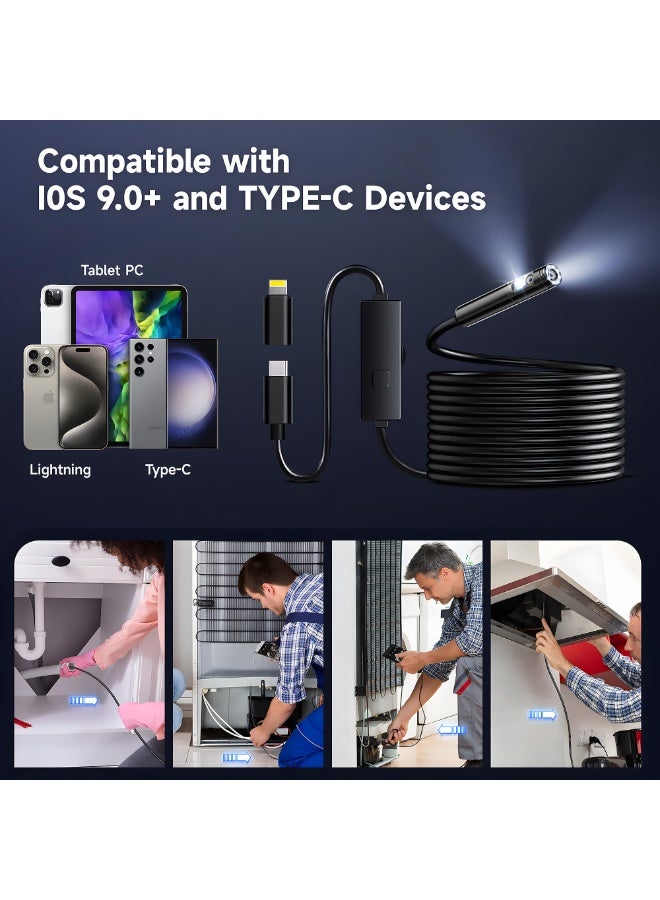 KISSUN [Dual-Lens] Endoscope Camera with Light, 1920P HD Borescope with 8+1 Adjustable LED Lights, IP67 Waterproof 16.5FT Semi-Rigid Snake Cord Inspection Camera for iPhone, iPad and Android Phone (Type C) - Image 5
