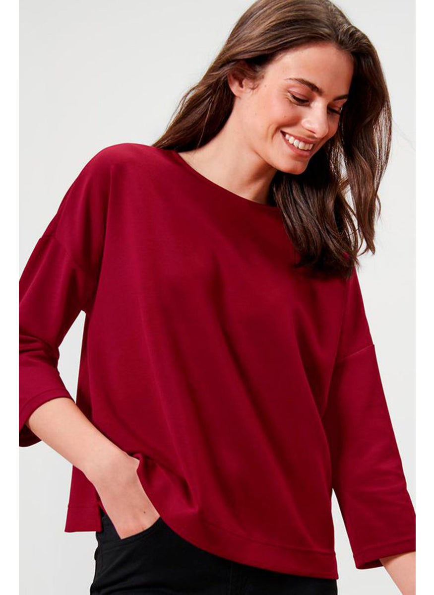 Women Round Neck 3/4 Sleeve Plain Top, Maroon - pzsku/ZD8A33D6CC1D56A1D62ACZ/45/_/1727187987/ecdd47ba-f6f0-4055-b7a6-84294208861c