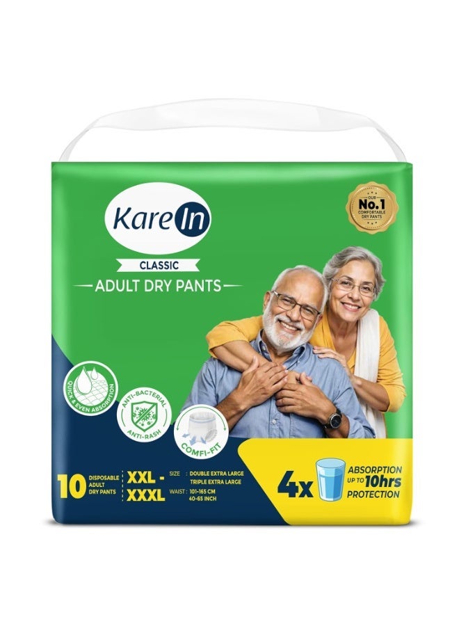 Karein Classic Adult Diaper Pant XXL-XXXL Size, Waist , 10 Unit, Long Protection Hour, Unisex, Quick & Even Absorption, Anti-Bacterial, Leakproof, Odour Control, Wetness Indicator - Image 1