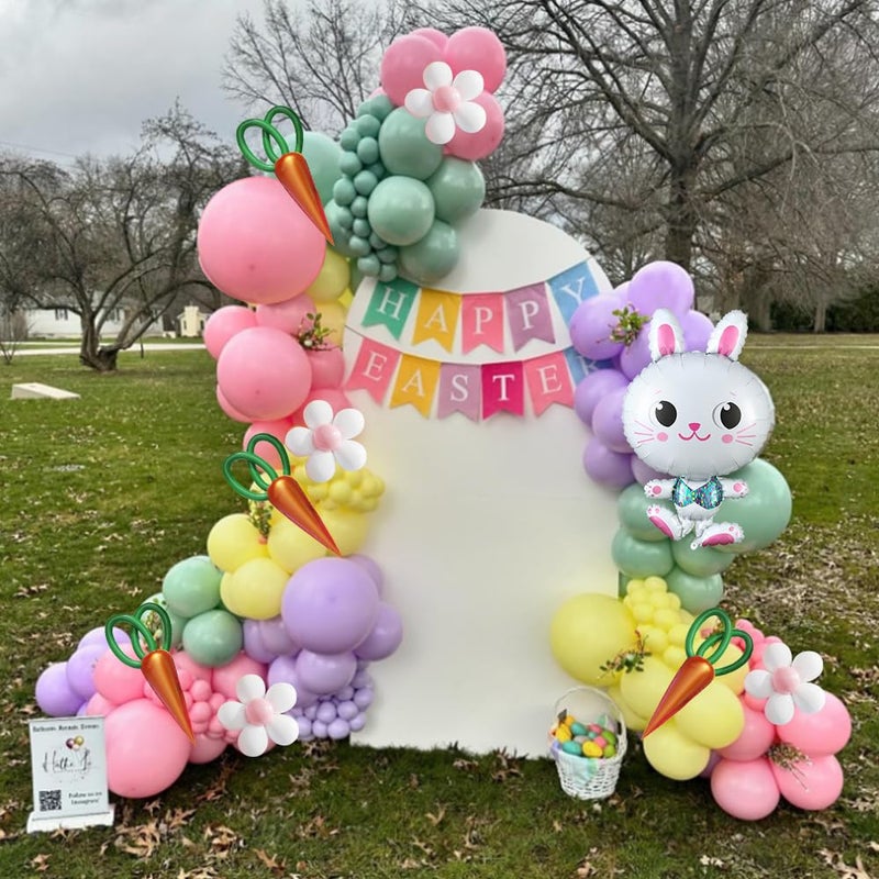 Heukikt Easter Balloon Arch Garland kit 167pcs Pastel Macaron Pink Purple Mist Green Blue Latex Balloons with Rabbit Carrot Foil Balloon for Hello Spring Easter Birthday Daisy Flower Party Decoration - Image 3