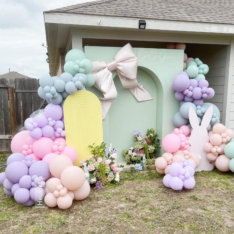 Heukikt Easter Balloon Arch Garland kit 167pcs Pastel Macaron Pink Purple Mist Green Blue Latex Balloons with Rabbit Carrot Foil Balloon for Hello Spring Easter Birthday Daisy Flower Party Decoration - Image 5