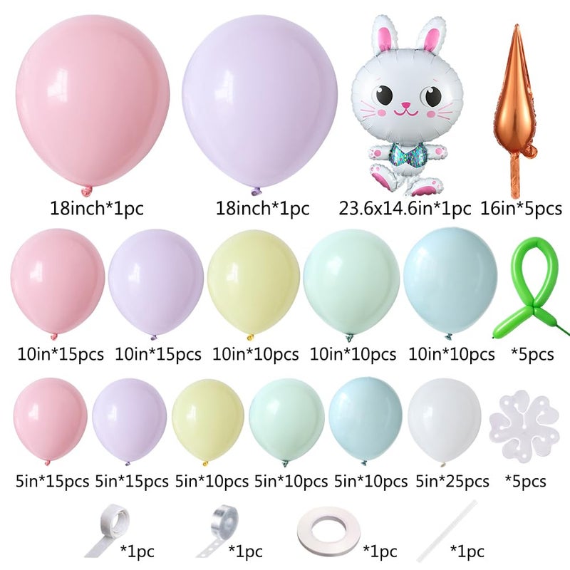 Heukikt Easter Balloon Arch Garland kit 167pcs Pastel Macaron Pink Purple Mist Green Blue Latex Balloons with Rabbit Carrot Foil Balloon for Hello Spring Easter Birthday Daisy Flower Party Decoration - Image 2