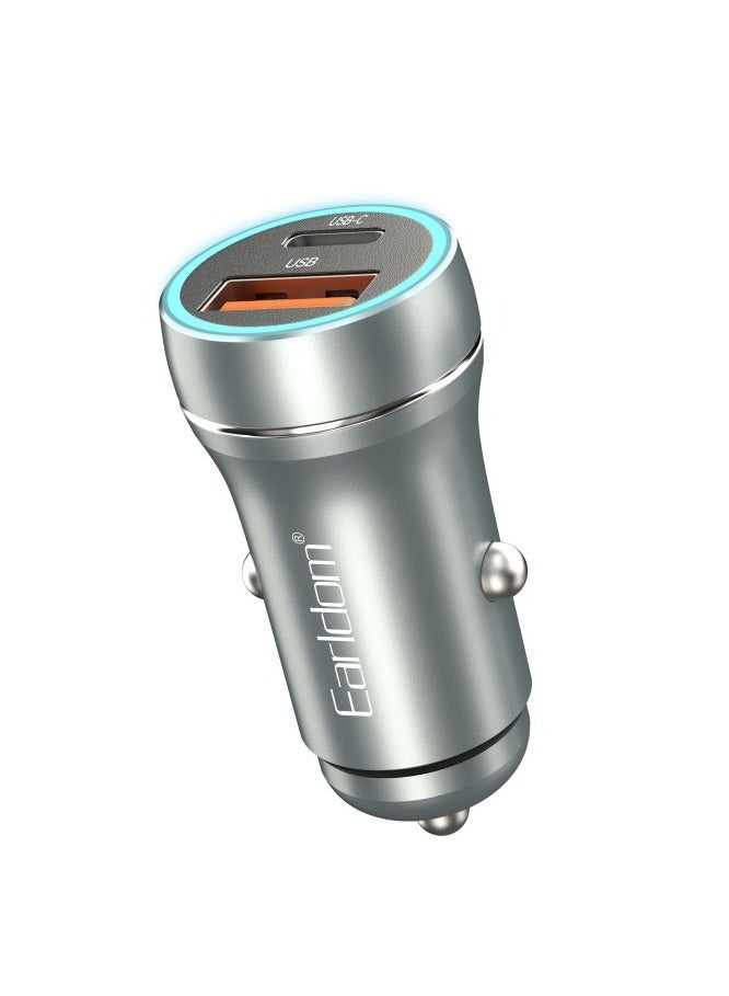 ELTRAZONE Car Socket Charger ES-CC29 – 30W USB QC3.0 & PD Car Charger with Lightning PD Cable, Silver  - Image 2