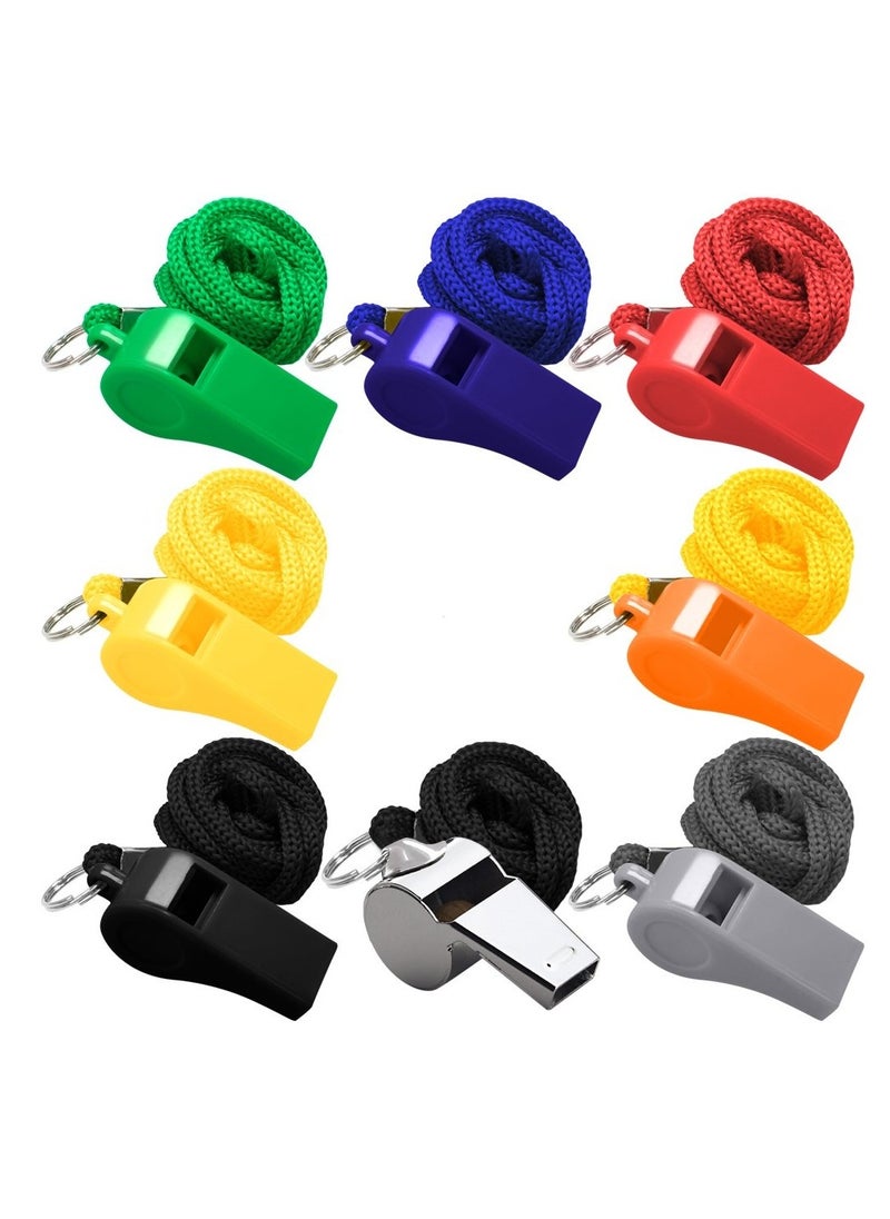 Cuken 8 Packs Sports Whistle Coaches Referee Whistles with Lanyards, 7 Colorful Plastic and 1 Stainless Steel Whistles for Football Sports Training Various School Sports Competitions Coaches Referees  - Image 2