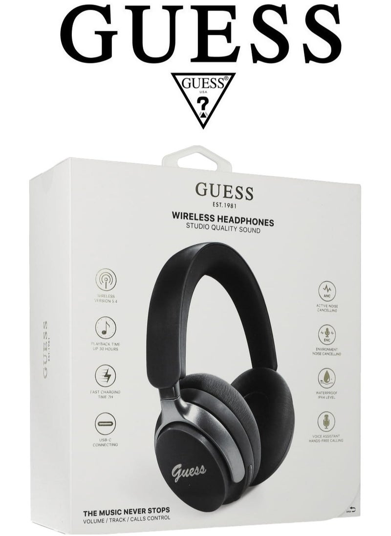 CG MOBILE GUESS wireless headphones, Original and Certified French Design, wireless headset with Up to 30H of Playtime, Wireless Bluetooth Headphones with ENC and ANC, wireless headphones bluetooth 5.4, headphone bluetooth with Voice Assistant Support, headset wireless with 2H Fast Charging with Type-C Port, IPX4 Waterproof Bluetooth over ear headphones, headset wireless bluetooth with Strong and Clear Sound, Bluetooth headsets with Built-in Microphone for Clear and High-Definition Calls. Black  - Image 5