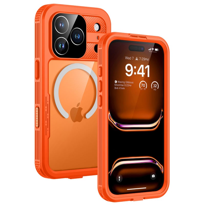 Lanhiem Magnetic for iPhone 17 Pro Max Case, IP68 Waterproof, Dustproof, Compatible with Magsafe, Built-in Screen Protector, Full Body, Heavy Duty, Rugged Phone Cover, 6.9 inch, Cosmic Orange - Image 1