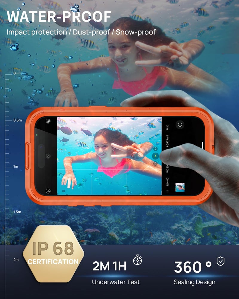 Lanhiem Magnetic for iPhone 17 Pro Max Case, IP68 Waterproof, Dustproof, Compatible with Magsafe, Built-in Screen Protector, Full Body, Heavy Duty, Rugged Phone Cover, 6.9 inch, Cosmic Orange - Image 2