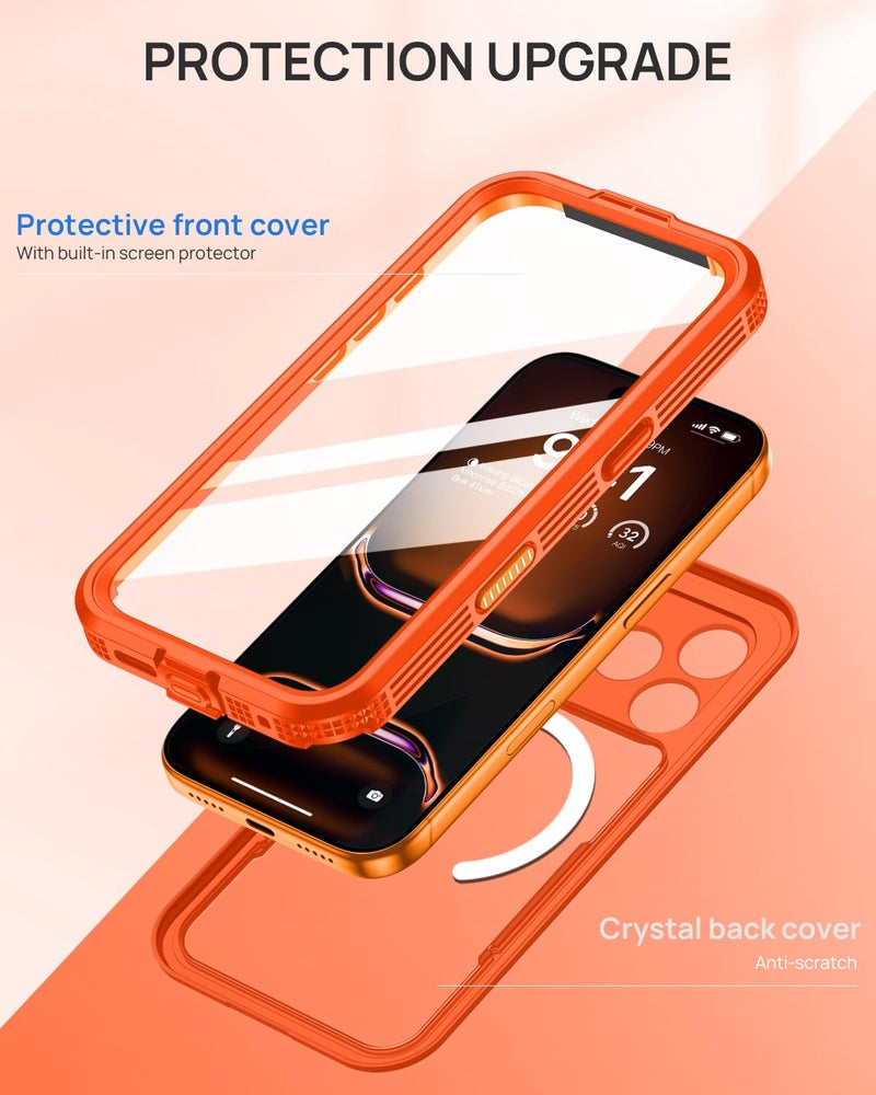 Lanhiem Magnetic for iPhone 17 Pro Max Case, IP68 Waterproof, Dustproof, Compatible with Magsafe, Built-in Screen Protector, Full Body, Heavy Duty, Rugged Phone Cover, 6.9 inch, Cosmic Orange - Image 5