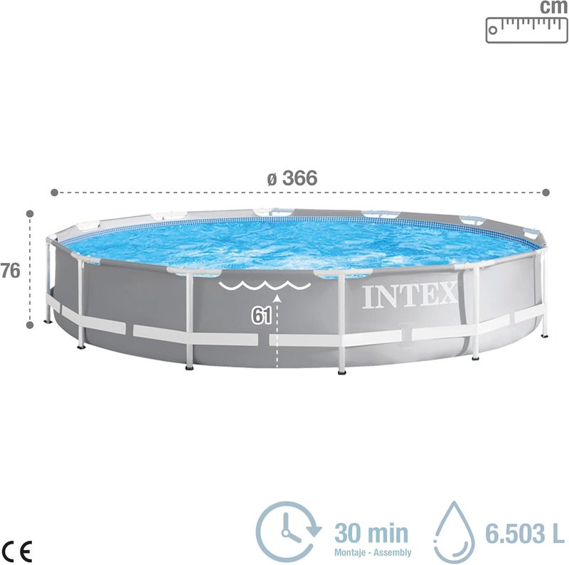 Intex Prism Frame Pool Set, 12ft x 30in (366 x 76 cm), Light Grey - Image 4