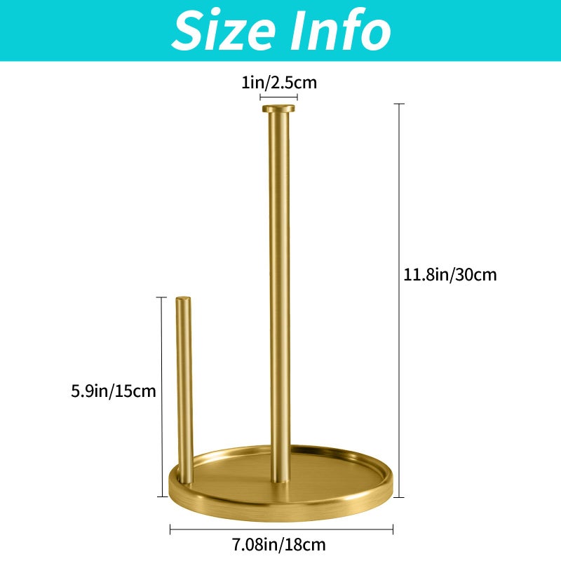 STWWO Paper Towel Holder Countertop, Standing Paper Roll Holder with Anti Slip Weighted Base, Stainless Steel Freestanding Paper Towel Holder for Kitchen, Gold - Image 5