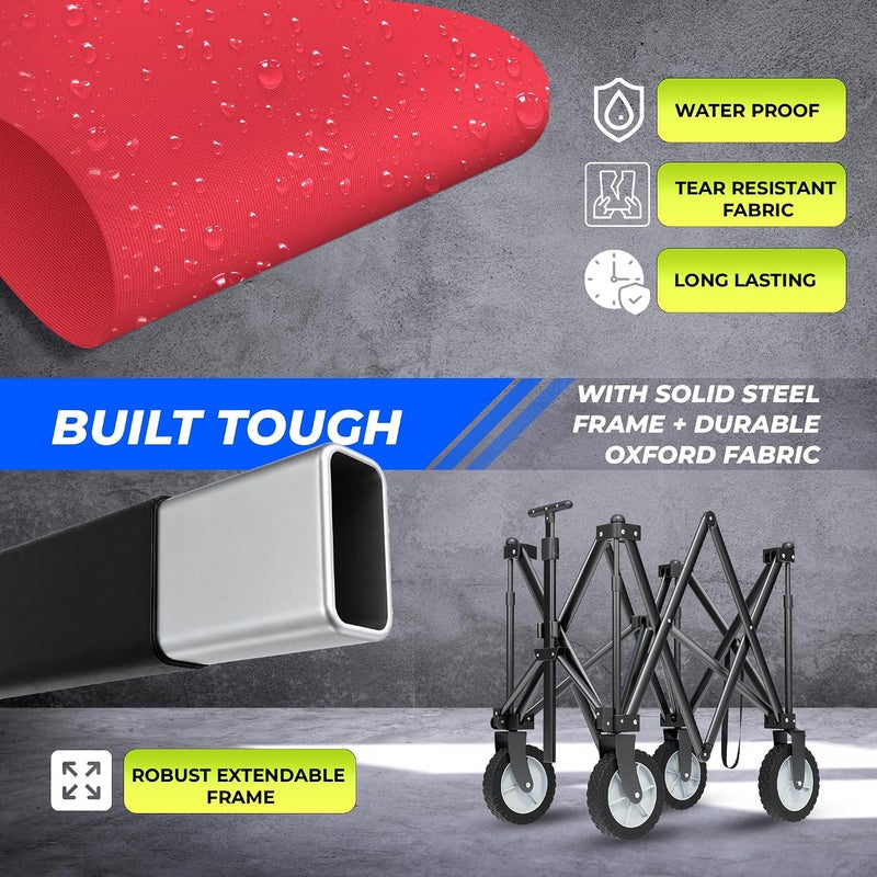 Berrylook Folding Outdoor Garden Trolley with Cover | Multipurpose Collapsible Beach Trolley - Red | 80Kg Foldable Camping Trolley with Adjustable Handle for Outdoor Shopping - Image 4