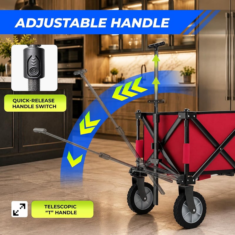 Berrylook Folding Outdoor Garden Trolley with Cover | Multipurpose Collapsible Beach Trolley - Red | 80Kg Foldable Camping Trolley with Adjustable Handle for Outdoor Shopping - Image 5