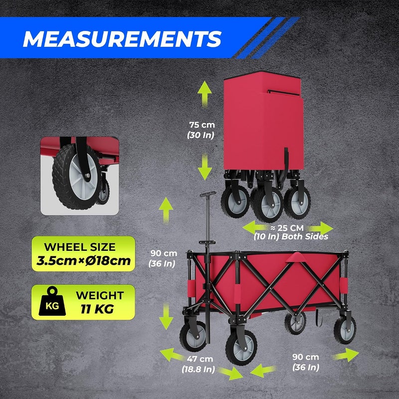 Berrylook Folding Outdoor Garden Trolley with Cover | Multipurpose Collapsible Beach Trolley - Red | 80Kg Foldable Camping Trolley with Adjustable Handle for Outdoor Shopping - Image 3