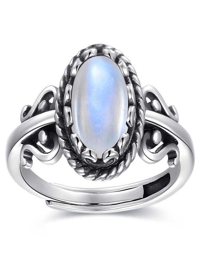 AVECON Moonstone Ring Silver Adjustable Rings for Women Filigree Statement Engagement Promise Ring With Moonstone Womens Vintage Rings Fit Size 6-9 - Image 1
