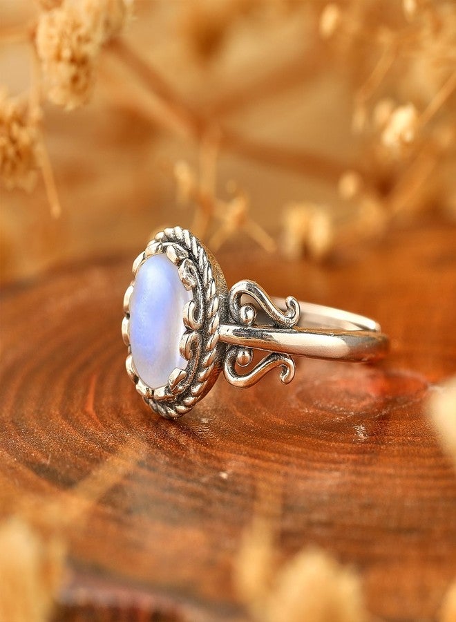 AVECON Moonstone Ring Silver Adjustable Rings for Women Filigree Statement Engagement Promise Ring With Moonstone Womens Vintage Rings Fit Size 6-9 - Image 3