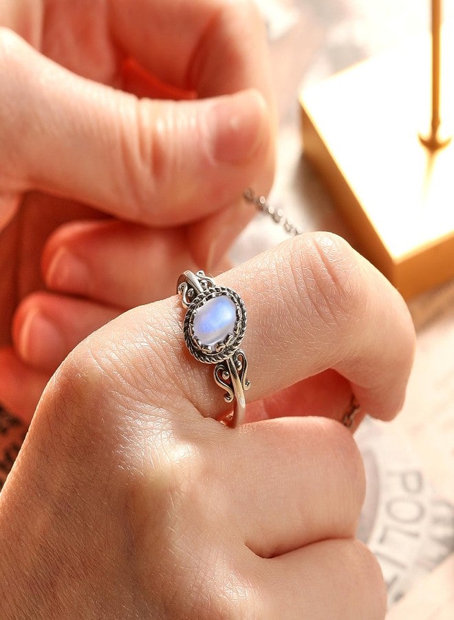 AVECON Moonstone Ring Silver Adjustable Rings for Women Filigree Statement Engagement Promise Ring With Moonstone Womens Vintage Rings Fit Size 6-9 - Image 5