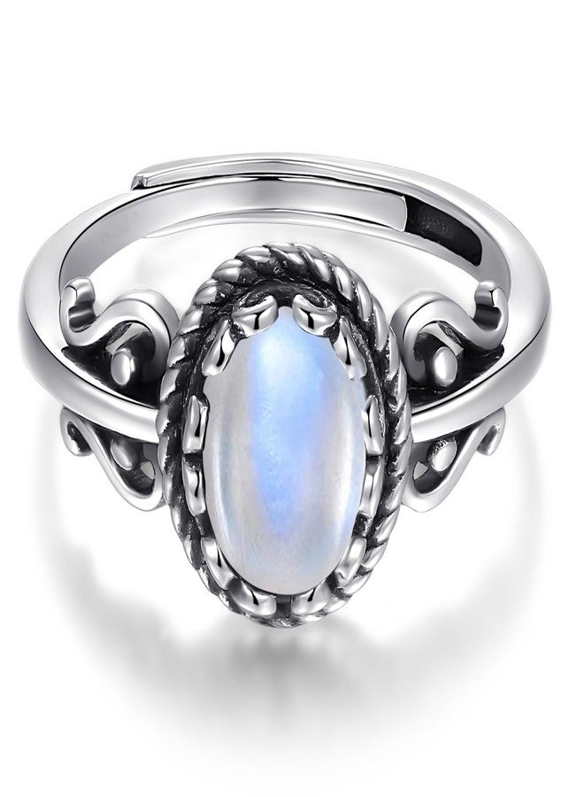 AVECON Moonstone Ring Silver Adjustable Rings for Women Filigree Statement Engagement Promise Ring With Moonstone Womens Vintage Rings Fit Size 6-9 - Image 2