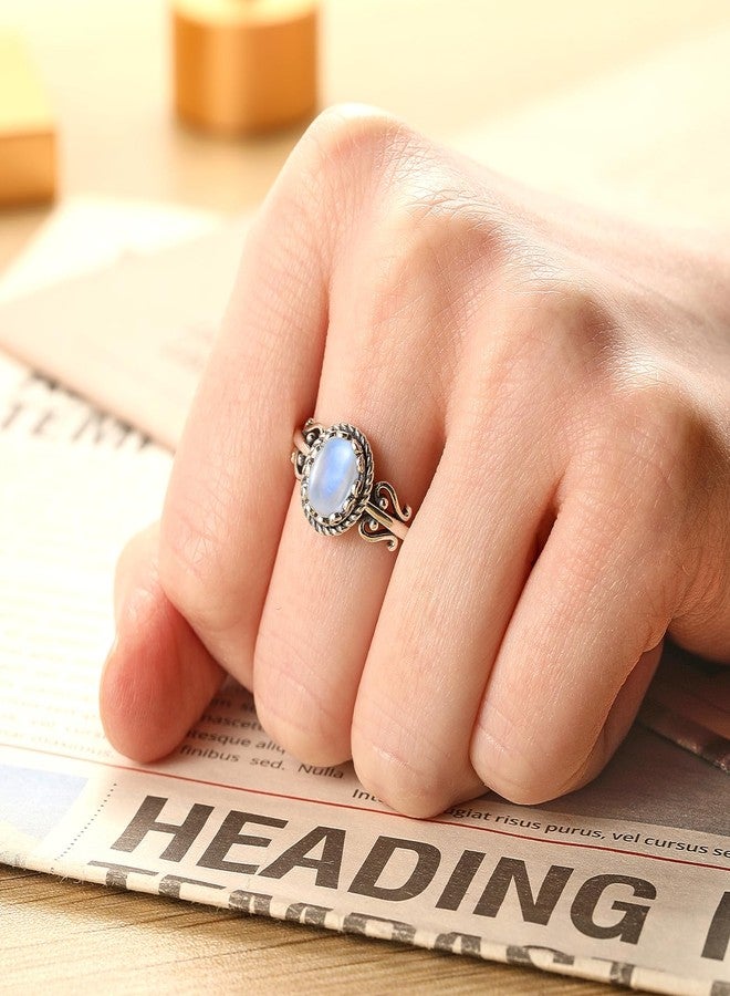 AVECON Moonstone Ring Silver Adjustable Rings for Women Filigree Statement Engagement Promise Ring With Moonstone Womens Vintage Rings Fit Size 6-9 - Image 4