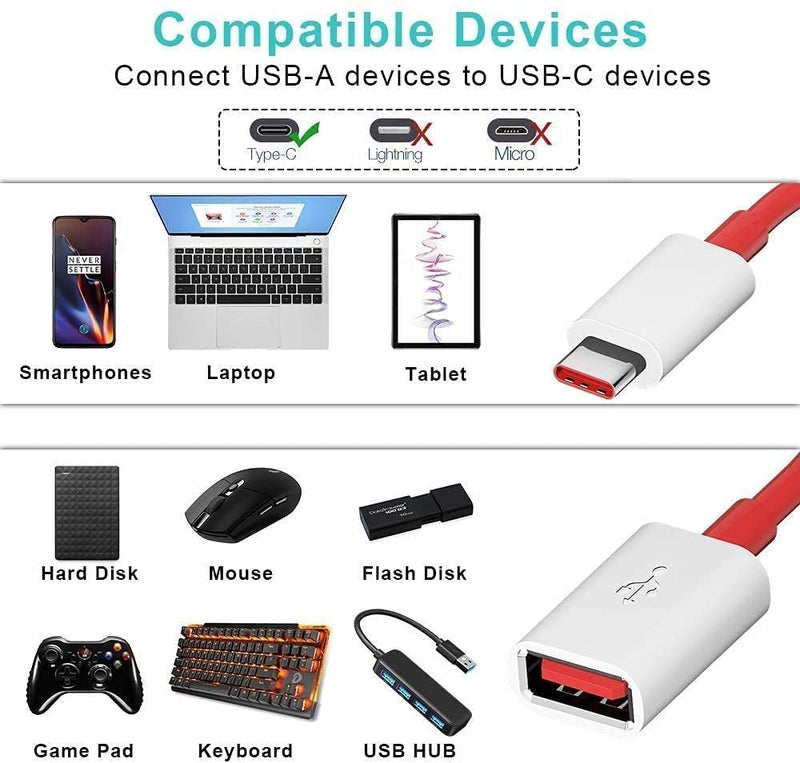 DUETMI One Plus Supervooc USB 3.0 to Type-C OTG Cable Male-Female Adapter Compatible with All C Type Supported Mobile Smartphone and Other Devices (White & Red) - Image 3
