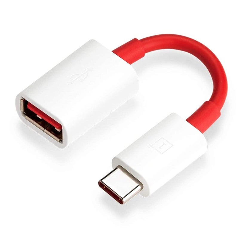 DUETMI One Plus Supervooc USB 3.0 to Type-C OTG Cable Male-Female Adapter Compatible with All C Type Supported Mobile Smartphone and Other Devices (White & Red) - Image 1