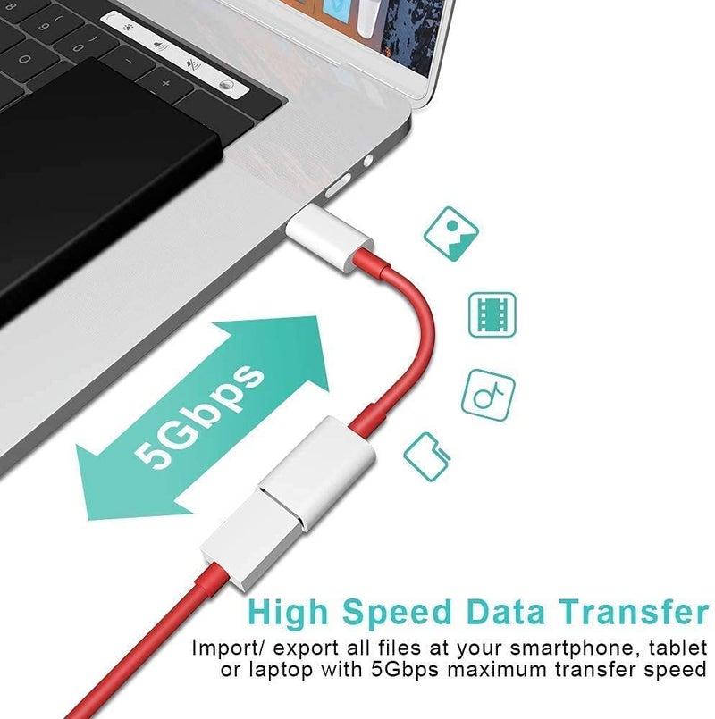 DUETMI One Plus Supervooc USB 3.0 to Type-C OTG Cable Male-Female Adapter Compatible with All C Type Supported Mobile Smartphone and Other Devices (White & Red) - Image 2