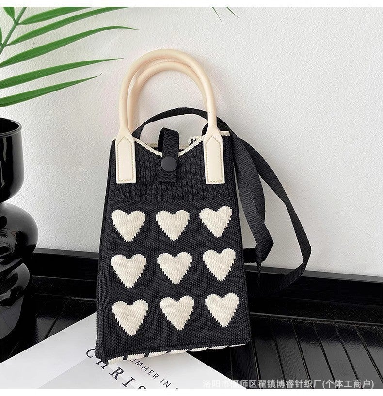 Sweet Cute Knitted Mini Phone Bag Korean Niche Design Shoulder Handbag Hand Bag Crossbody Bag Women'S Bag - Image 1