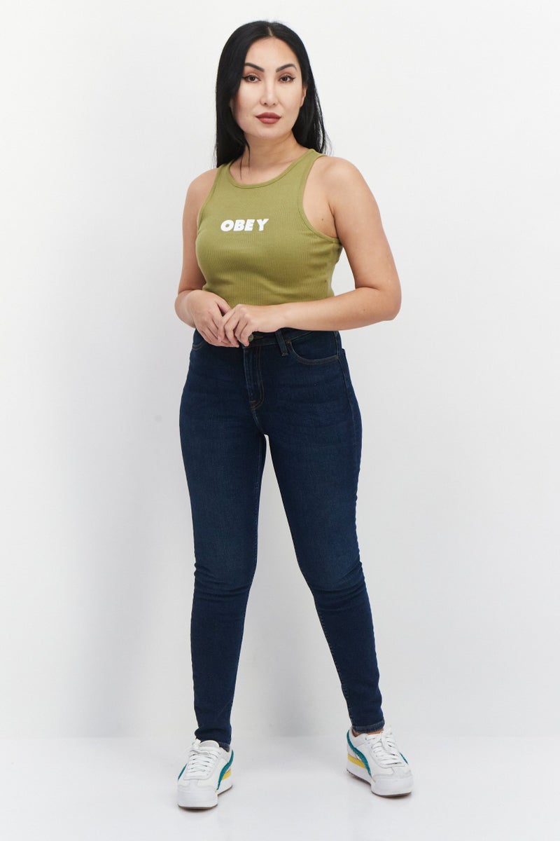 OBEY تي شيرت نسائي بلا أكمام بياقة دائرية، زيتوني - Image 2