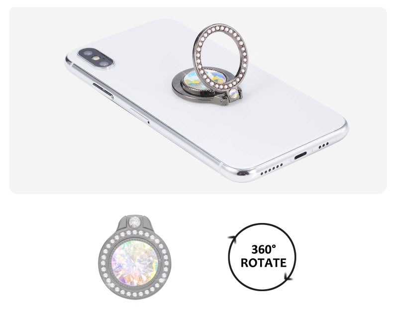 lenoup Glitter Bling Bling Phone Ring Holder,Sparkle Phone Ring Artificial Diamond Kickstand,Rhinestone Cell Phone Finger Ring Grip for Women for Almost All Phones,Pad(Black) - Image 3