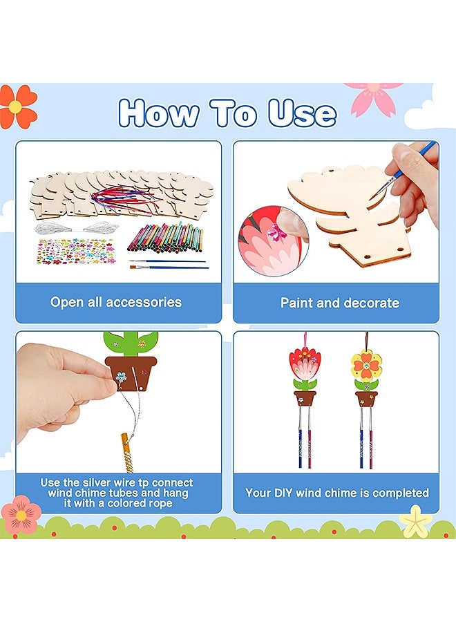 MXN DIY Flower Wind Chime Craft Set for Kids, 12 Pack Wooden Art Kit for Spring and Summer Activities, Perfect for Birthday Decorations and Creative Fun - Image 3