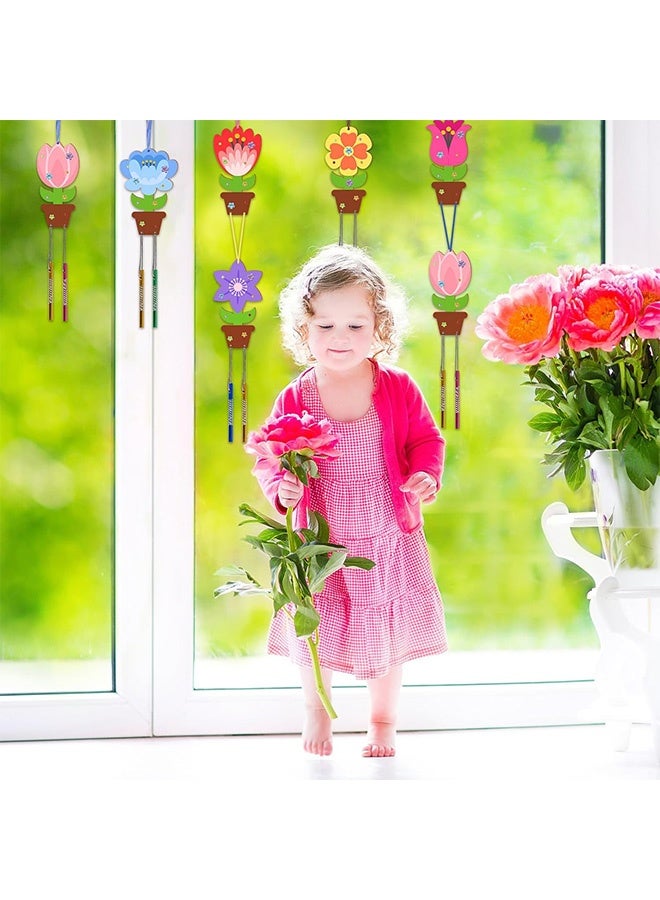 MXN DIY Flower Wind Chime Craft Set for Kids, 12 Pack Wooden Art Kit for Spring and Summer Activities, Perfect for Birthday Decorations and Creative Fun - Image 5