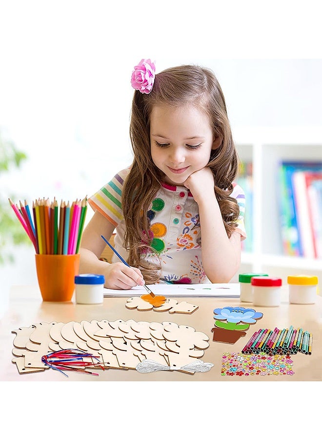 MXN DIY Flower Wind Chime Craft Set for Kids, 12 Pack Wooden Art Kit for Spring and Summer Activities, Perfect for Birthday Decorations and Creative Fun - Image 4