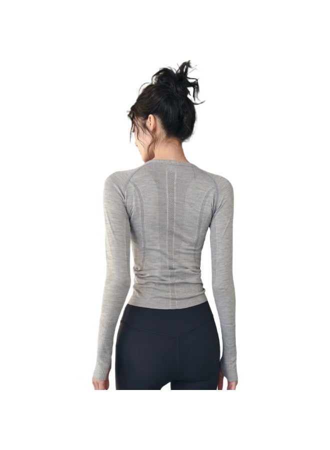 Liberal Movement Women'S Top For Spring And Autumn, Slim-Fit Round Neck Quick-Dry Yoga Wear, Winter Professional Running Fitness Training Long-Sleeve Shirt - Image 3