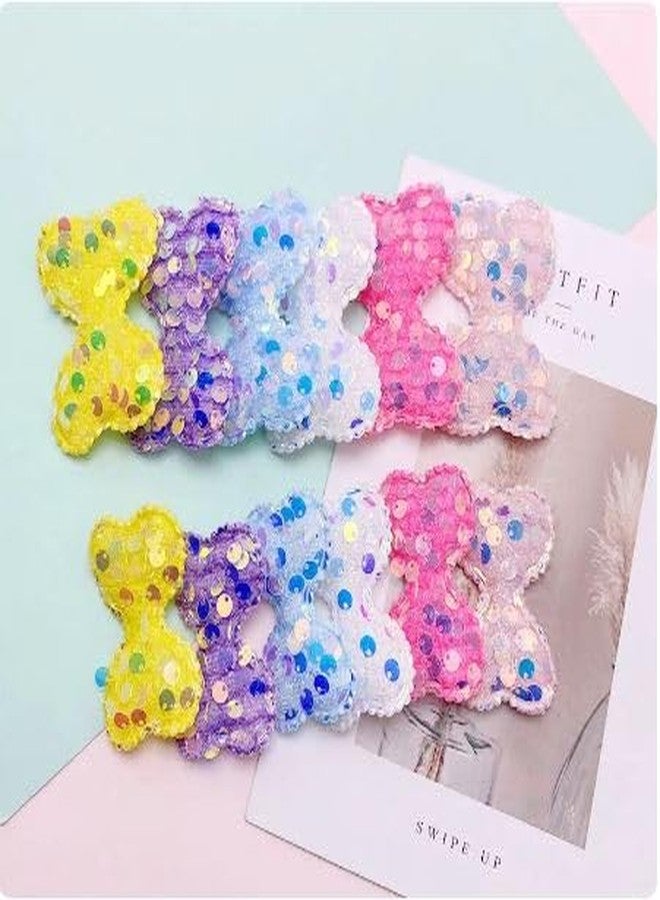 Belicia 6 pcs Beaded Bow Shiny DIY Handmade Children's Hair Accessories Hairpin Clothes Applique Patches(Multicolor) - Image 3
