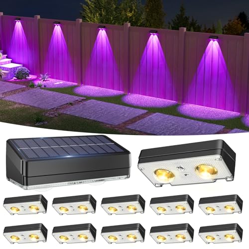 VOLISUN Solar Fence Lights Outdoor 12 Pack 10 Colors Color Changing Fence Lights Solar Powered Fast Charging IP65 Waterproof LED Solar Lights for Fence Backyard Garden Railing Deck Patio - Image 1