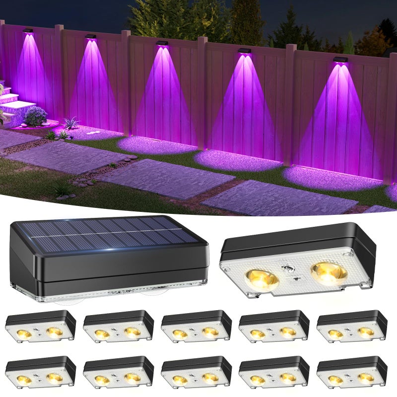VOLISUN Solar Fence Lights Outdoor 12 Pack 10 Colors Color Changing Fence Lights Solar Powered Fast Charging IP65 Waterproof LED Solar Lights for Fence Backyard Garden Railing Deck Patio - Image 2