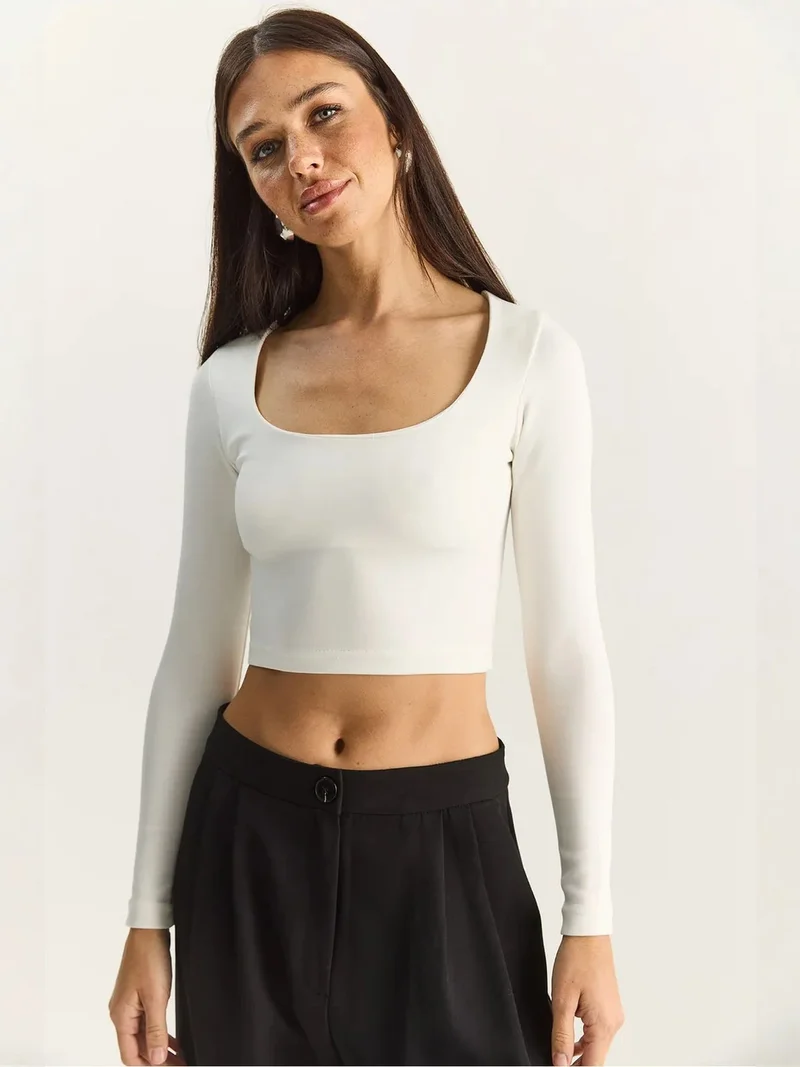 Bianco Lucci White LUCCI Basic Crop Top for Women | Best Price UAE