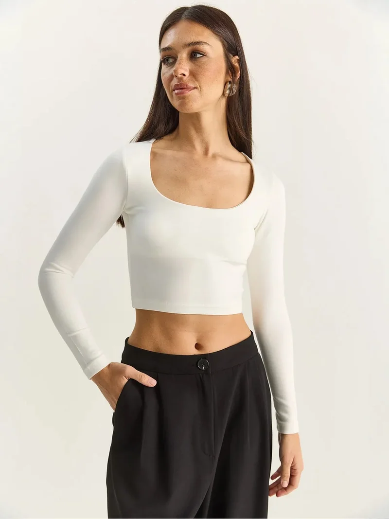 Bianco Lucci White LUCCI Basic Crop Top for Women | Best Price UAE