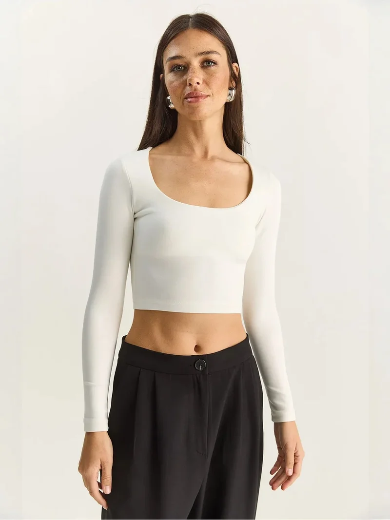 Bianco Lucci White LUCCI Basic Crop Top for Women | Best Price UAE