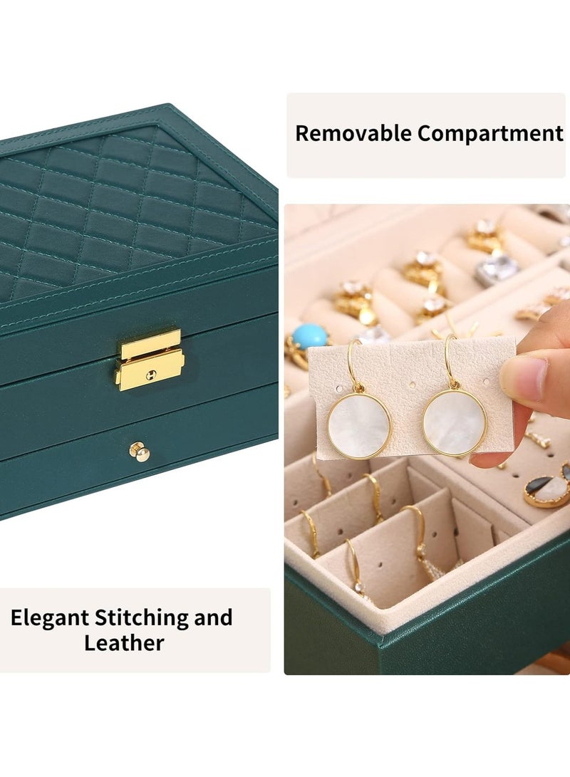 Jewelry Box Organizer for Women Girls,2-Layer Jewelry Organizer with Lock and Drawer,Portable Jewellery Holder Removable Grids Tray Storage Case for Earring Rings Necklaces Bracelets Sunglasses  - Image 4