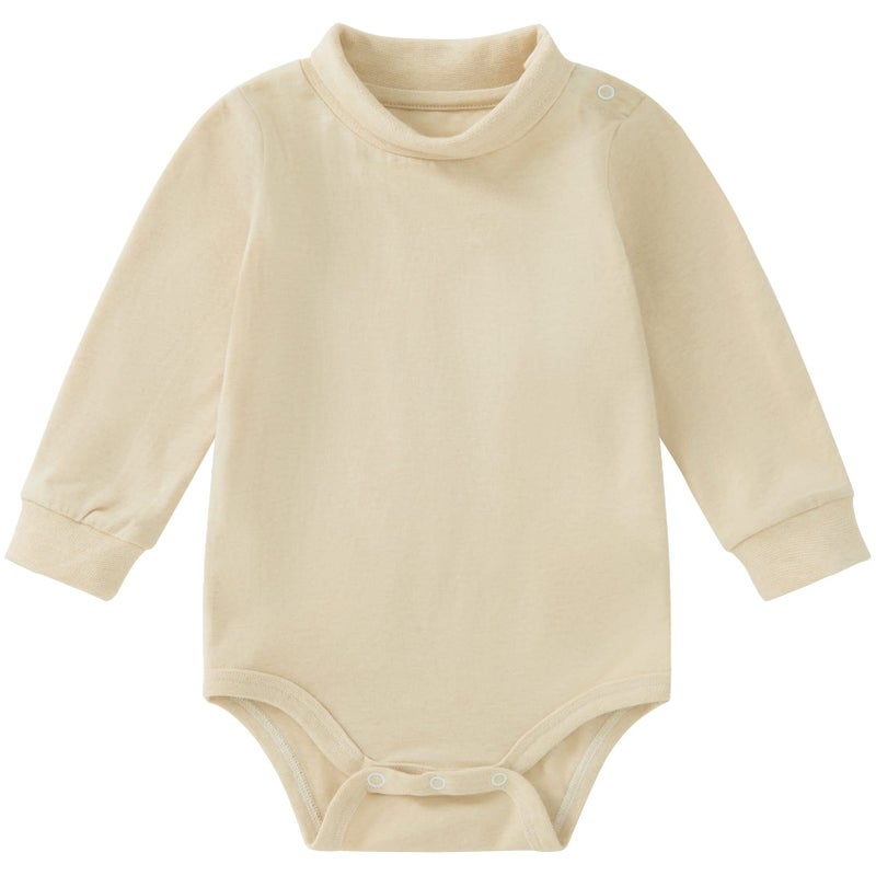 pureborn Baby Boys Girls Bodysuits Turtle Neck Long Sleeve Soft Cotton Romper One-piece 3-6 Months Beige - Image 1
