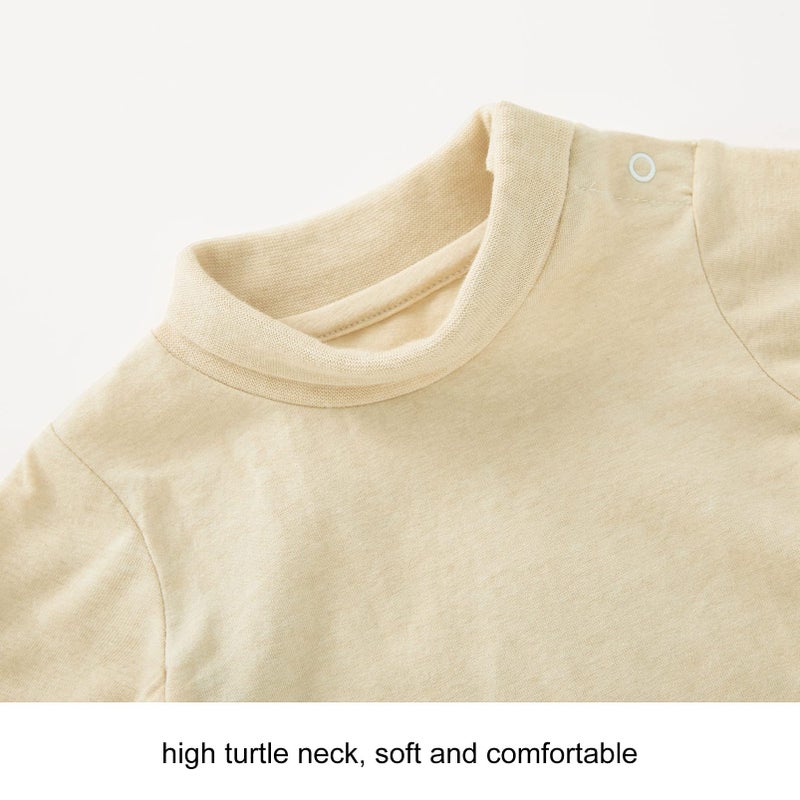 pureborn Baby Boys Girls Bodysuits Turtle Neck Long Sleeve Soft Cotton Romper One-piece 3-6 Months Beige - Image 3