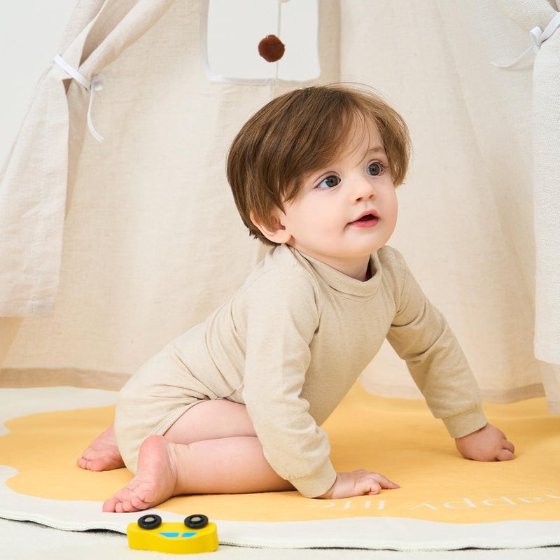 pureborn Baby Boys Girls Bodysuits Turtle Neck Long Sleeve Soft Cotton Romper One-piece 3-6 Months Beige - Image 2