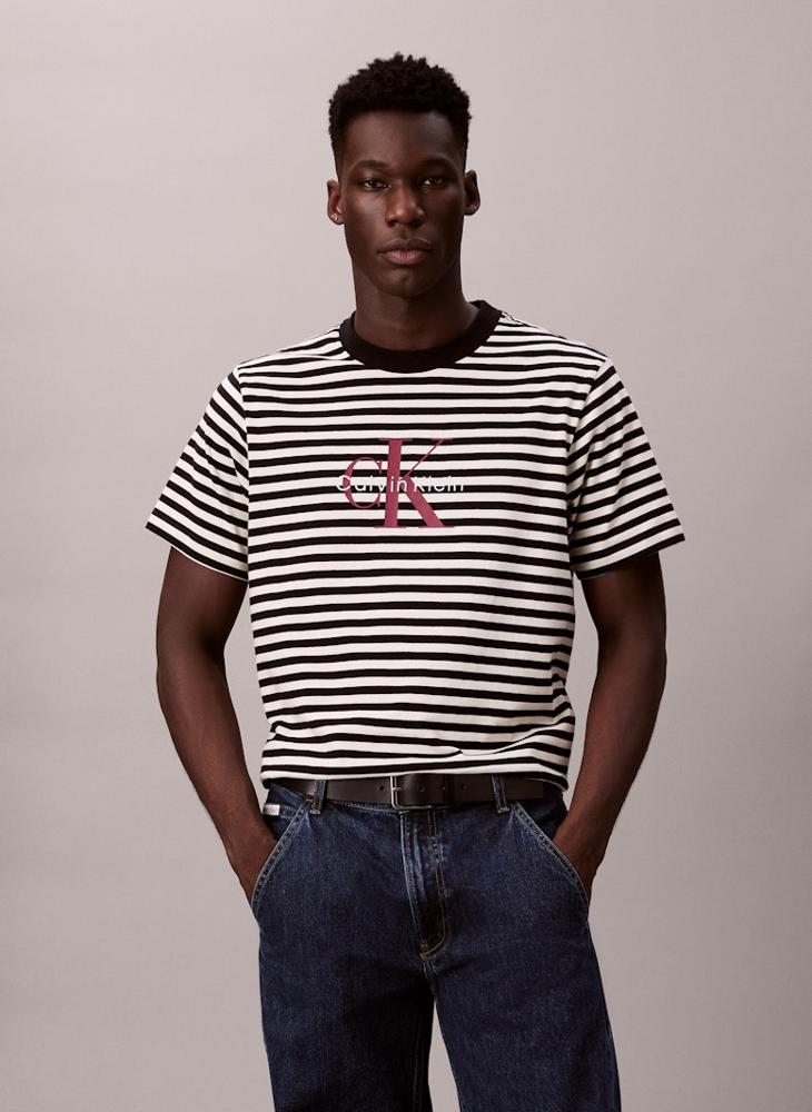 Calvin Klein Jeans Monogram Logo Stripe Relaxed T-Shirt - Image 1