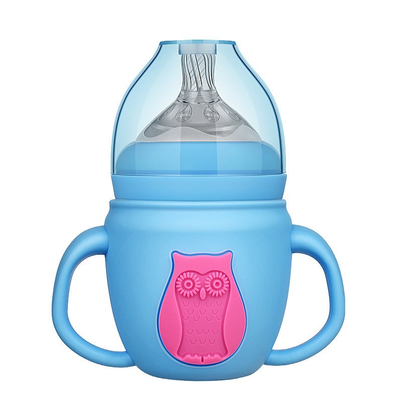 Pregnancy Baby Bottle Factory Straw Cup Anti-Break Handle Silicone Sleeve 240Ml Wide-Caliber Maternal And Infant Supplies Glass Baby Bottle - Image 1