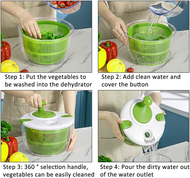 toproad Salad Spinner, 5L Vegetable Washer Dryer Drainer Strainer with Bowl & Colander, Multi-Use Lettuce Spinner, Fruit Washer, Pasta and Fries Spinner - Image 2