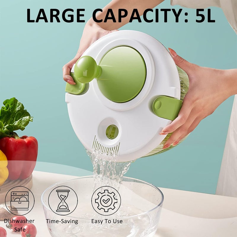 toproad Salad Spinner, 5L Vegetable Washer Dryer Drainer Strainer with Bowl & Colander, Multi-Use Lettuce Spinner, Fruit Washer, Pasta and Fries Spinner - Image 5