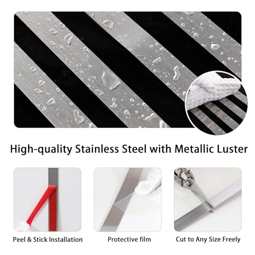 Lunghaa Peel and Stick Metal Finish Molding Trim, Stainless Steel Strip for Wall, Mirror Frame, Fireplace and Craft Decoration (Brushed Silver, 19.7 ft x 0.6 in) - Image 3